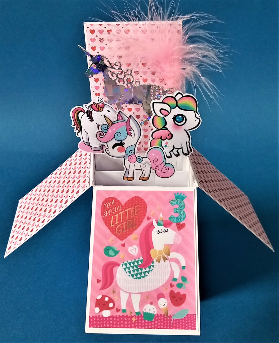 Girls 3rd Birthday Card with unicorns
