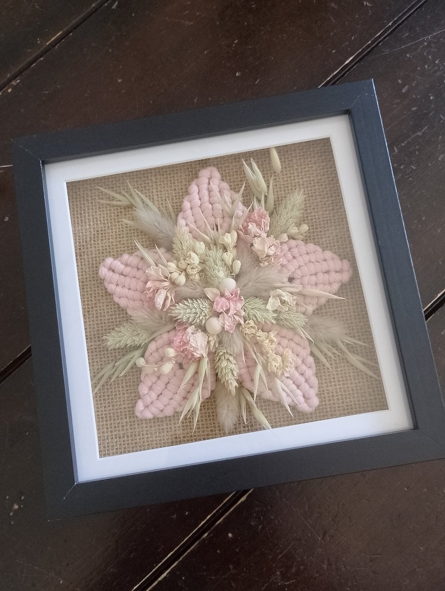 Macrame dried flower shadow box
