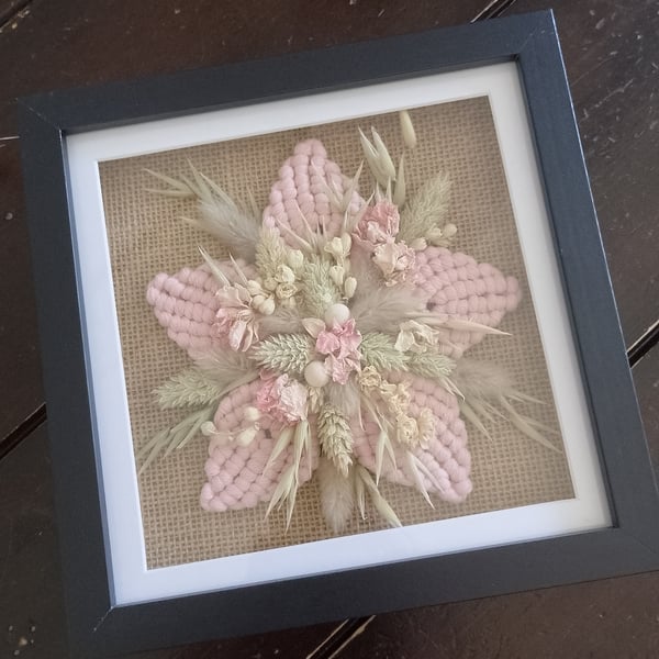 Macrame dried flower shadow box