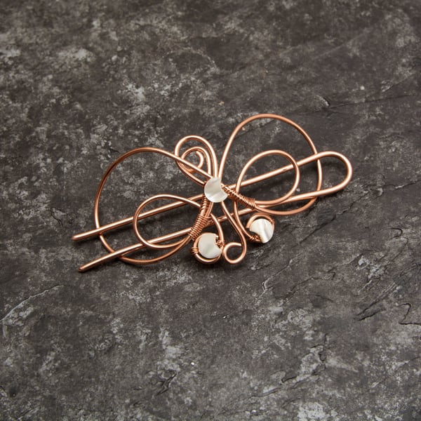 Copper, Silver, antique copper Hair barrette ,wire wrapped hair bun,