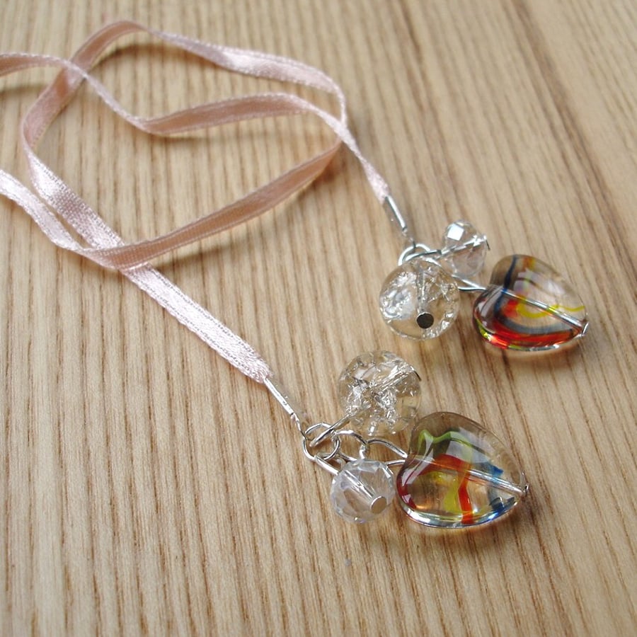 Peach Sparkle Heart Ribbon Thong Bookmark