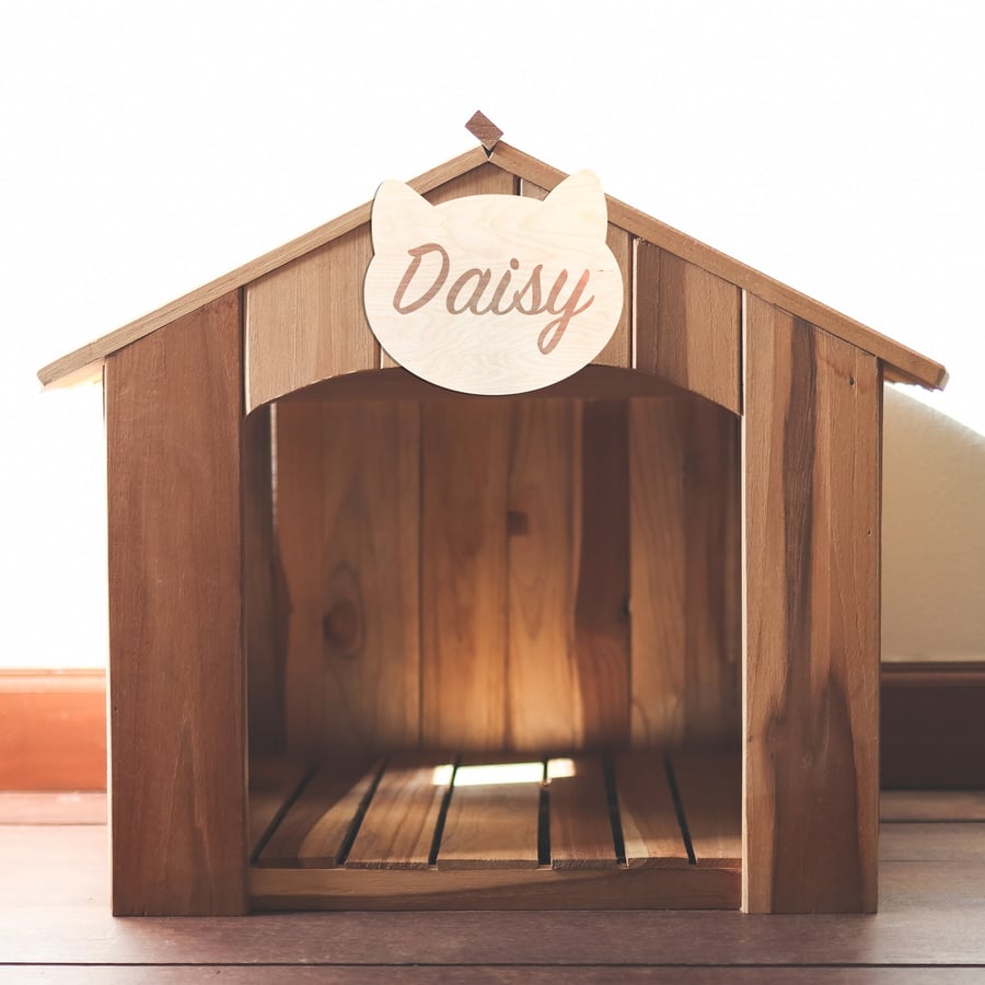 Cat Name Wooden Wall Decor Silhouette Cat Head Pet Name Plaque