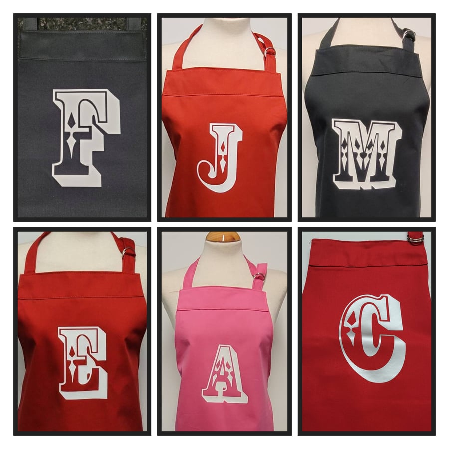 Personalised Initial Apron: Large Cotton Apron, Made in England