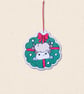 Christmas Wreath Highland Cow Decoration - Embroidered Felt Ornament