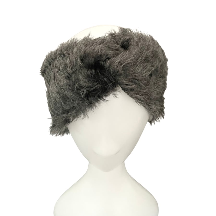 Grey Fashion Headband Faux Fur Chunky Winter Ear Warmer Headband for Women
