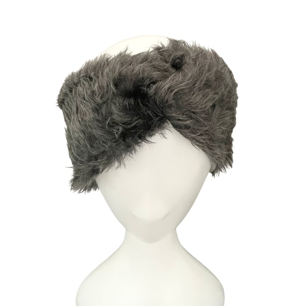 Grey Fashion Headband Faux Fur Chunky Winter Ear Warmer Headband for Women
