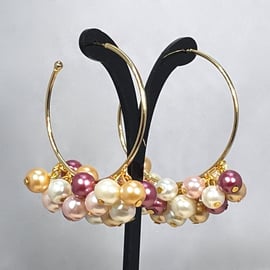 PEARL HOOPS pink blush magenta dark pink gorgeous light gift for her gold plated