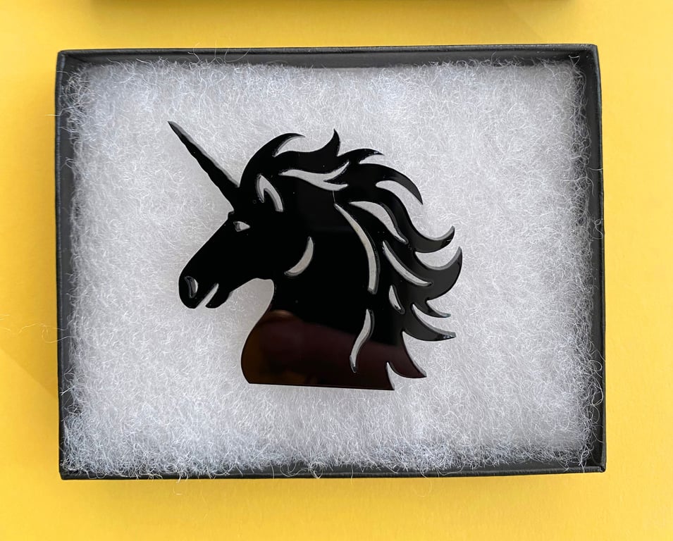 Black unicorn acrylic brooch