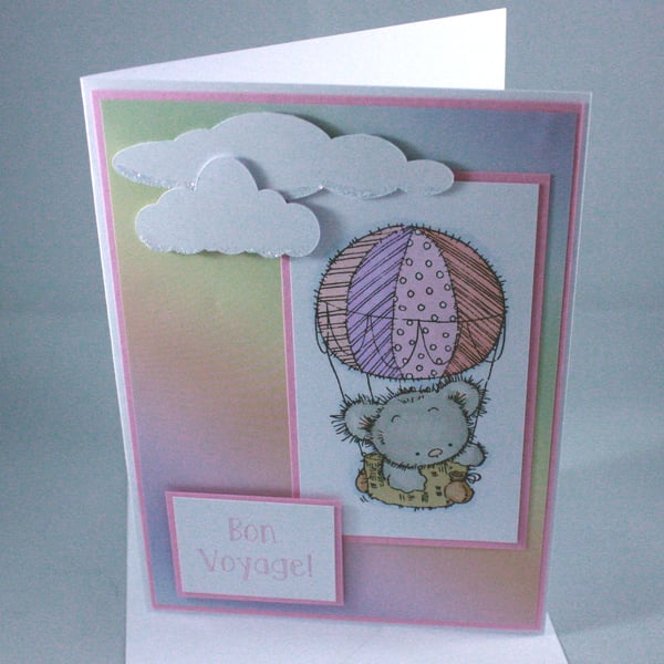 Bon Voyage hot air ballooning bear card 