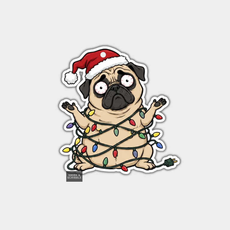 Unique Funny Christmas Gift Tags For Adults, 6pk - Confused Pug Dog