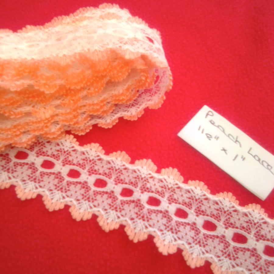 Vintage Peach Lace Trim Remnant, Craft Supplies, Lace Trim Remnant, Peach Lace 