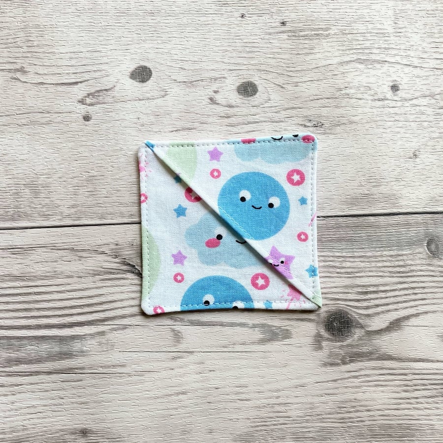 Clouds, moon and stars cotton fabric corner bookmark. Book lovers gift.
