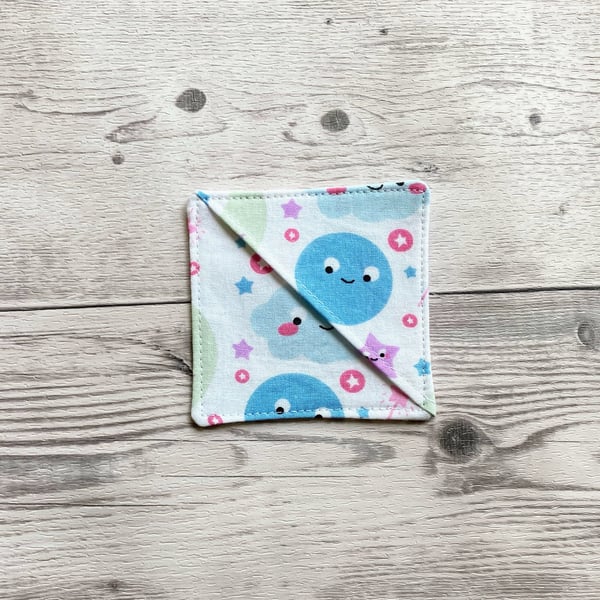 Clouds, moon and stars cotton fabric corner bookmark. Book lovers gift.
