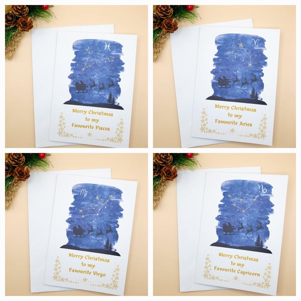 Zodiac Christmas Card, Constellation Design Card, Unique Star Sign