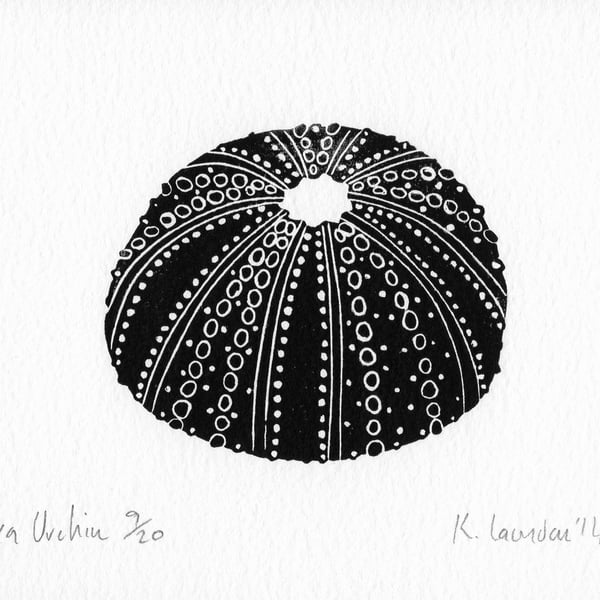 Urchin Black: Lino Print (FREE UK POSTAGE)