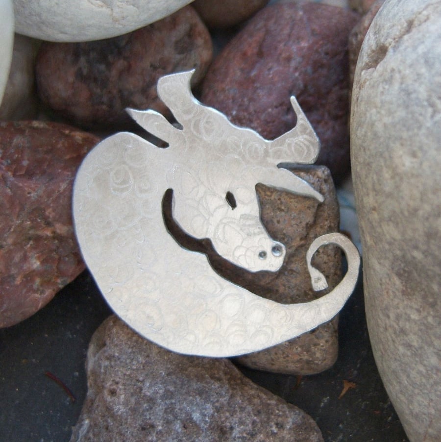 Perfectly Imperfect ox or bull brooch in pewter
