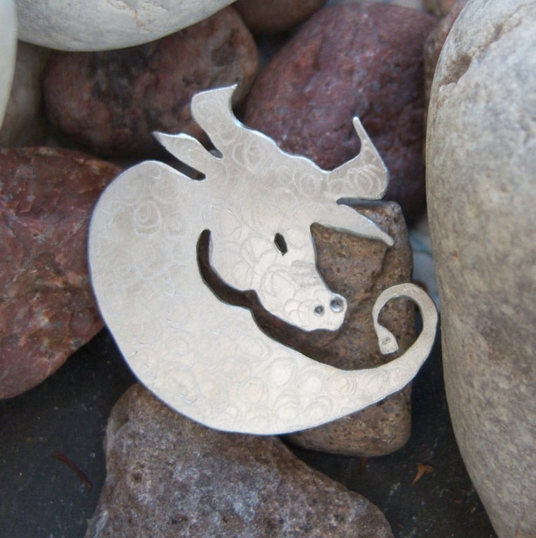 Perfectly Imperfect ox or bull brooch in pewter
