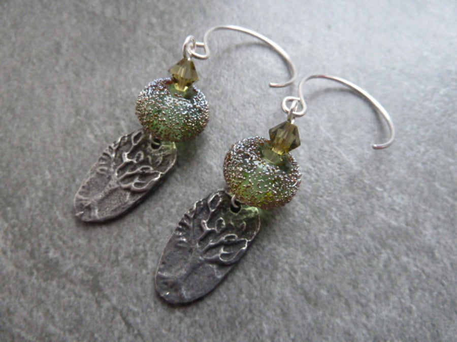 sterling silver, pewter tree earrings