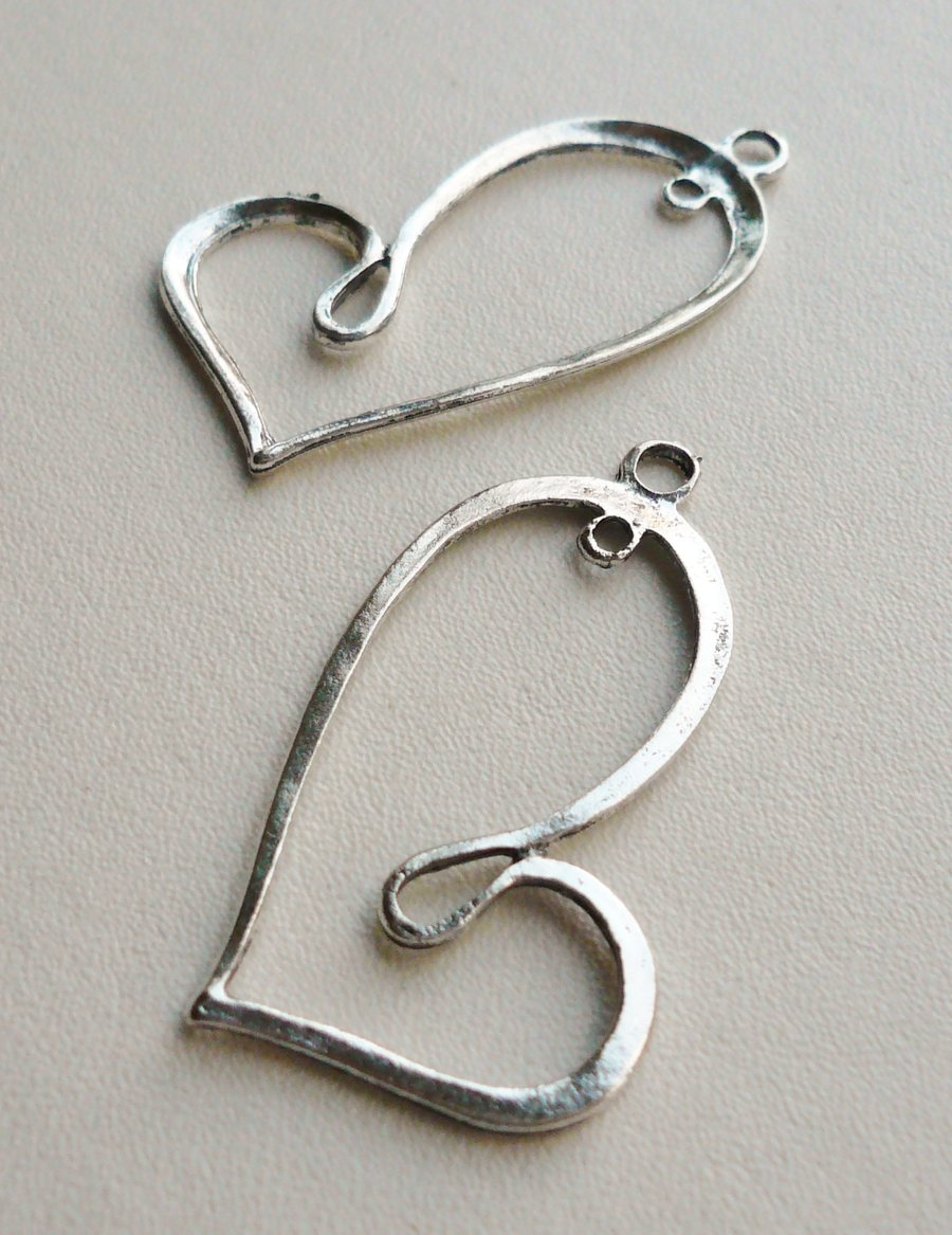 2 Tibetan Silver Outline Heart Pendants