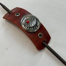 Dyed Brown Leather Hair Stick Barrette - Native American design