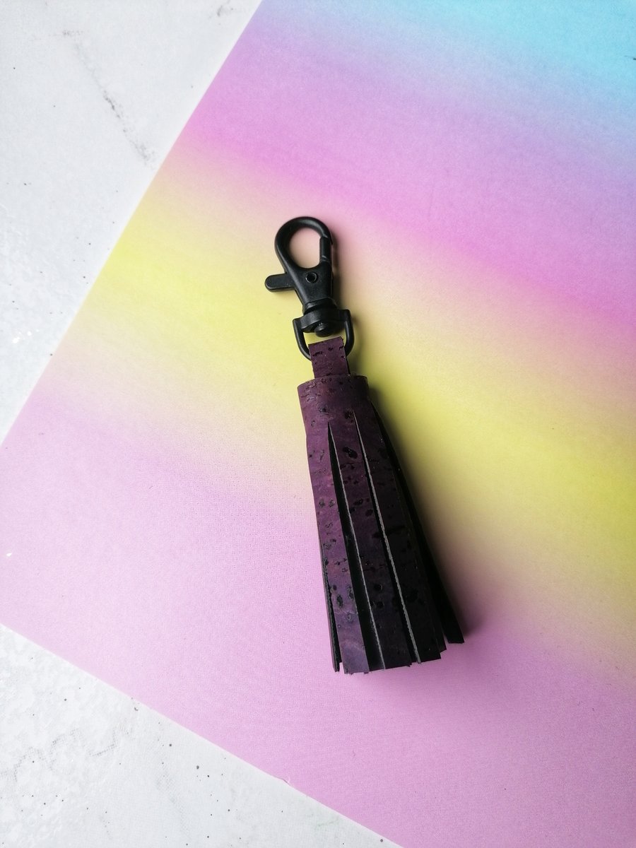 Handmade Vegan Leather Tassel Keyring - Purple