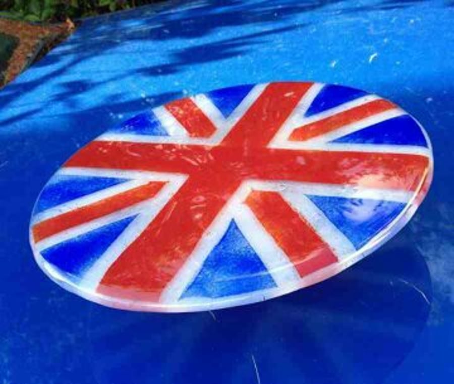 Fused Glass Union Jack Cakestand - Jubilee Celebrations 