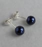 6mm Navy Pearl Stud Earrings - Small, Round, Dark Blue Studs - Jewellery Gifts - Image 1