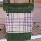 Green velvet and tartan bag