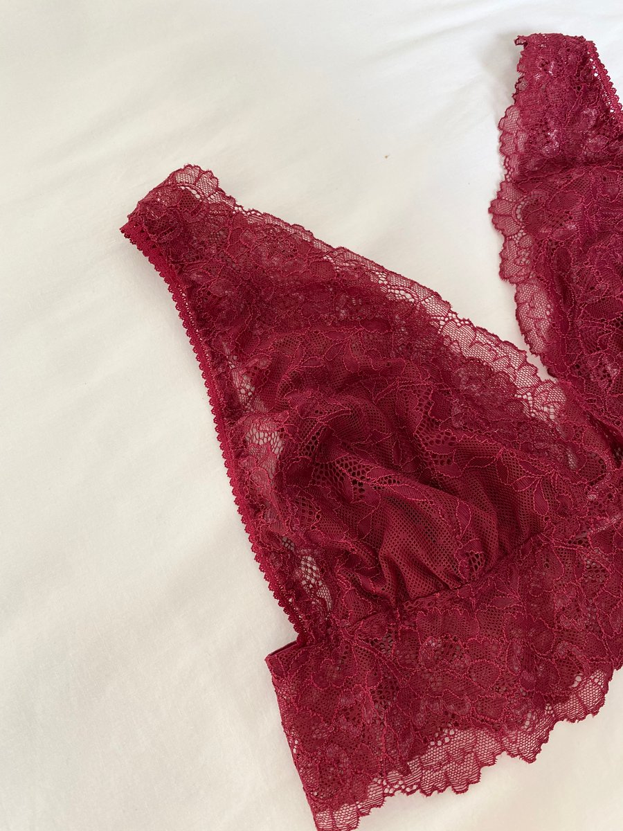 Handmade burgundy red lace and bamboo jersey crop top bralette & knicker