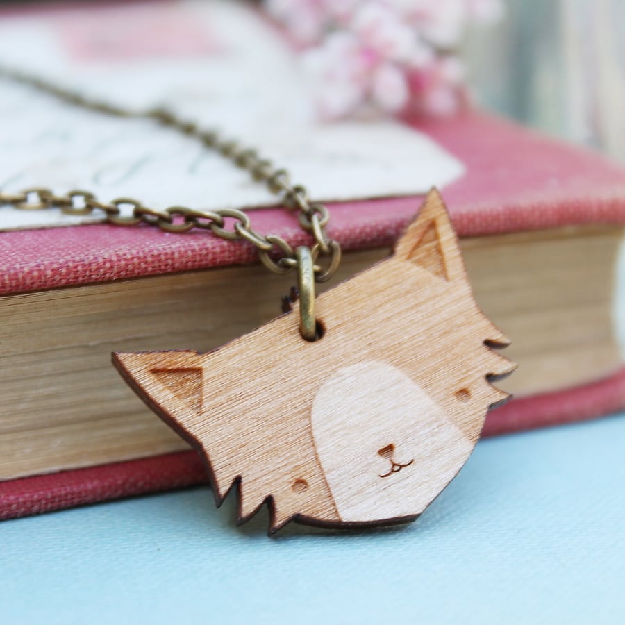 Wooden Cat Necklace
