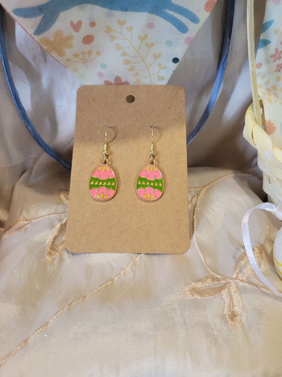 Gold Enamel Easter Earrings - Pink Easter Eggs