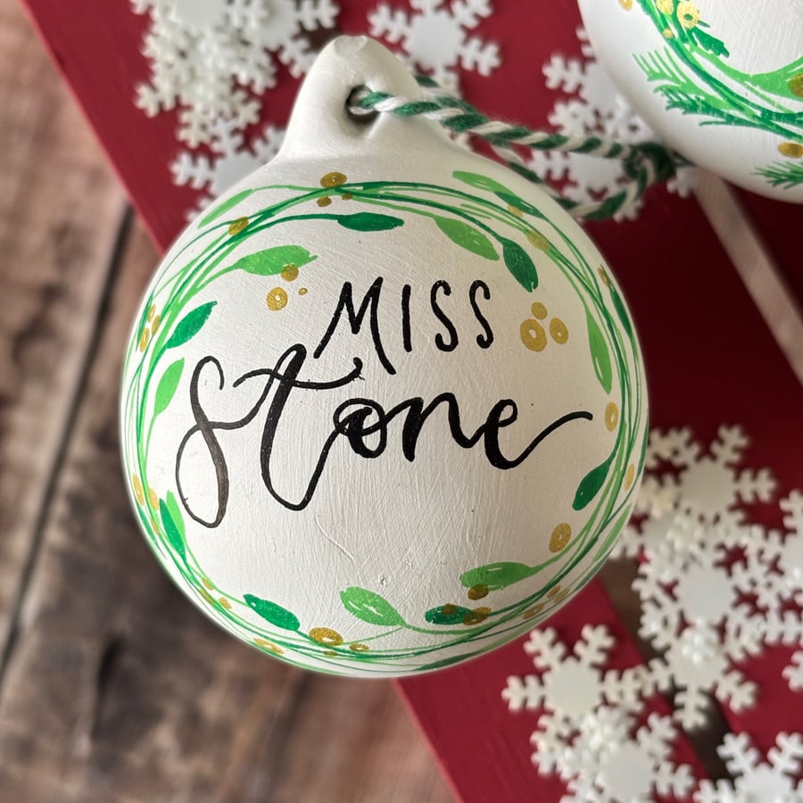 Image of Personalised Ceramic Christmas Bauble, Christmas Tree Decoration 
