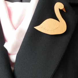 Hand Cut Wood Veneers, Marquetry Brooch, Swan