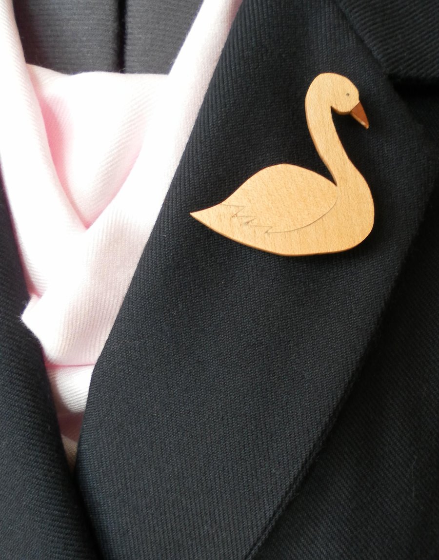 Hand Cut Wood Veneers, Marquetry Brooch, Swan