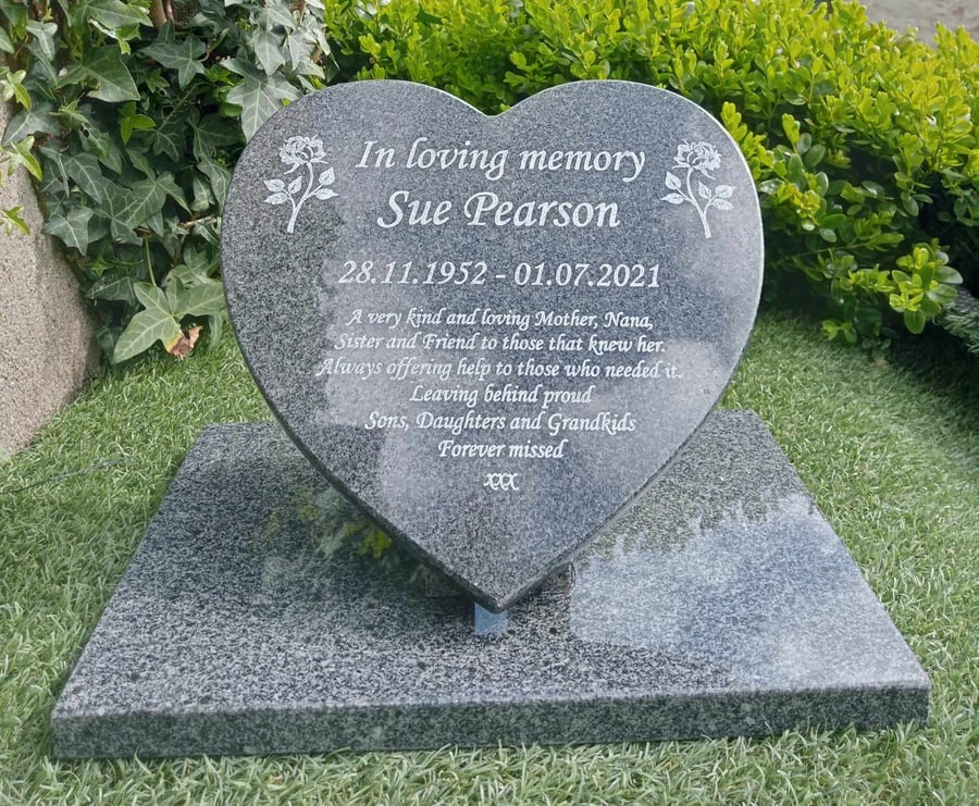  Memorial Grave Marker Heart GraveStone Granite Slanted Memorial Plaque Stone