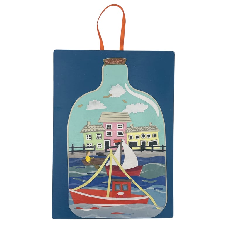 Seaside Village in a Bottle Wall Hanging
