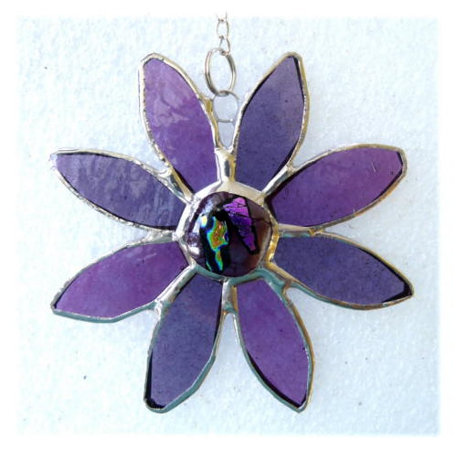 SOLD Dichroic Daisy Purple Suncatcher Handmade Stained Glass 005