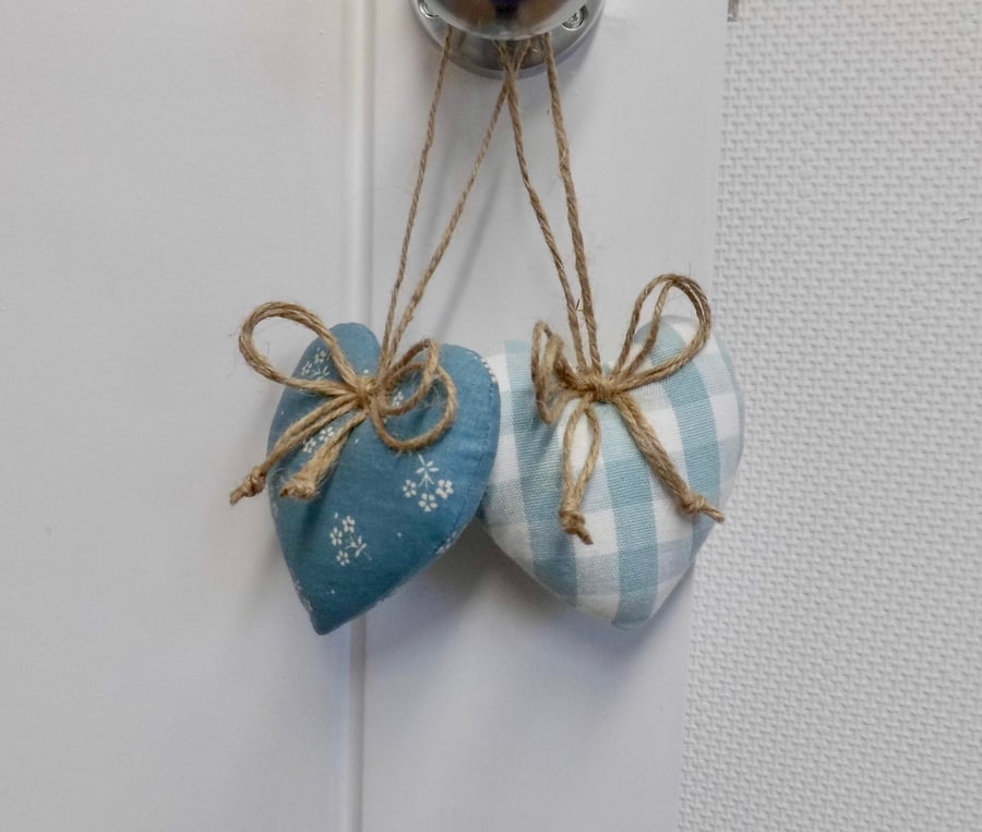 SOLDHeart shape small size decorations in Laura Ashley duck egg check and floral