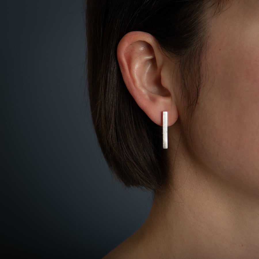 Medium Sterling Silver Bar Earrings