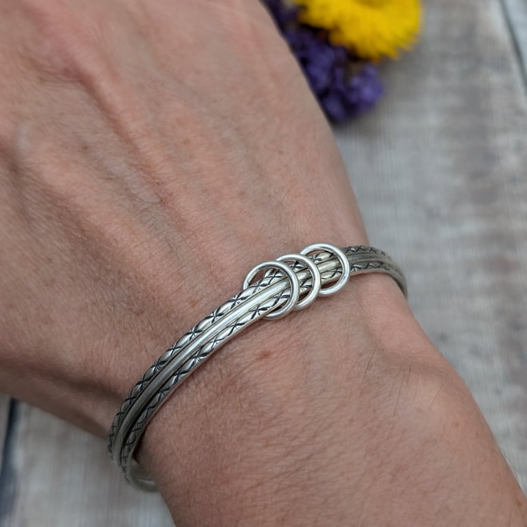Sterling Silver Patterned Triple Bangle - JBJ5001