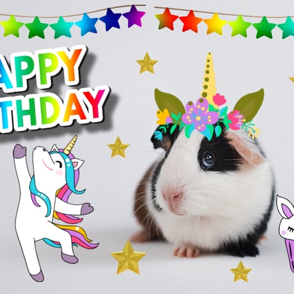 Happy Birthday Guinea Pig Unicorn Card A5