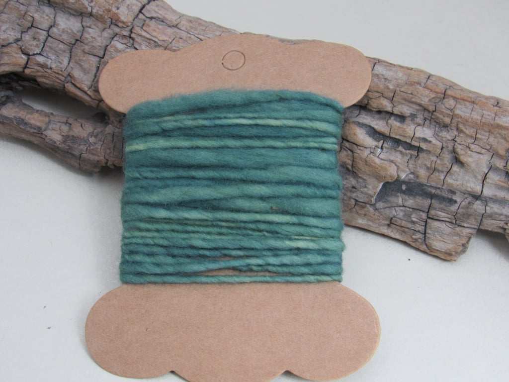 2.5m Hand Dyed Natural Indigo Dye Green Handspun Corriedale Yarn