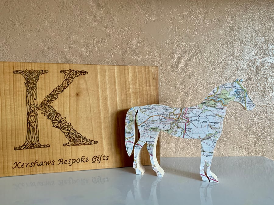 Horse decoration, map covered horse, equestrian gift, pony gift, Christmas 