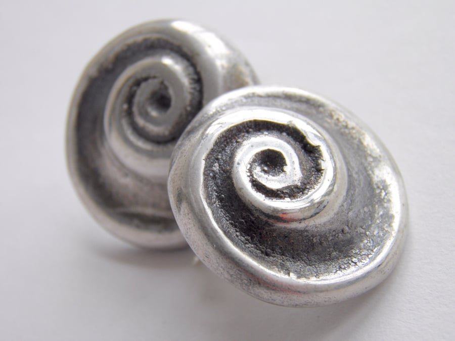 Large Silver Swirl Post Earrings