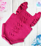 Raspberry pink crochet baby romper. Bobble stitch romper. Age 0-3 months - Image 8