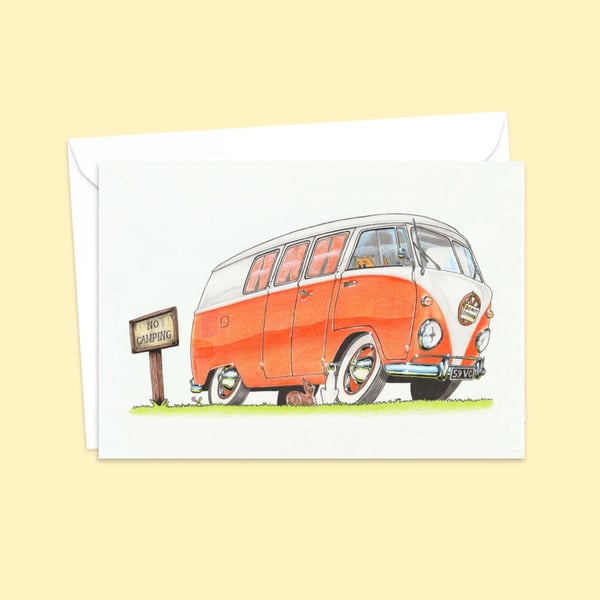 Camper Van Greeting Card: Camp Site Pencil Illustration - Blank Inside (325) 