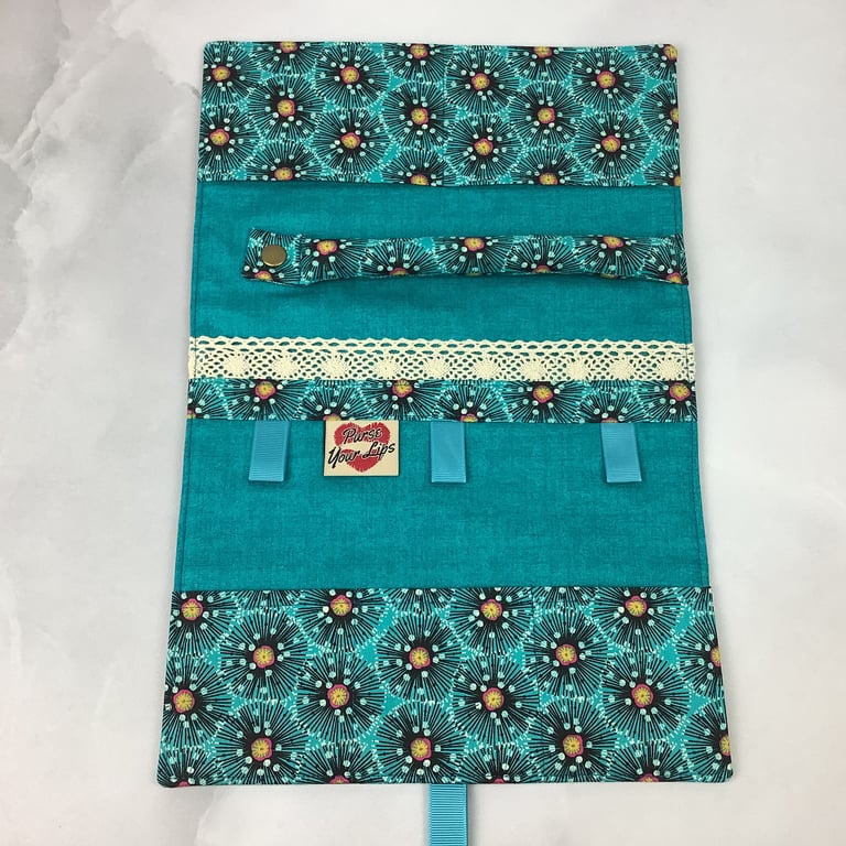Floral jewellery roll, Flowery jewellery storage, Travel organiser, Handmade