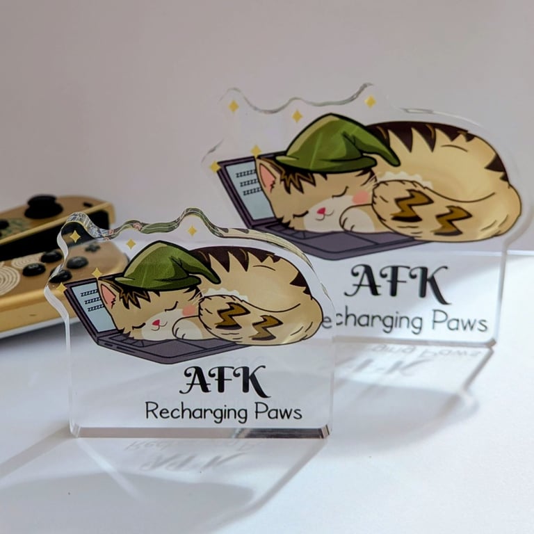 Gamer Cat acrylic standee, AFK recharging paws desk decor