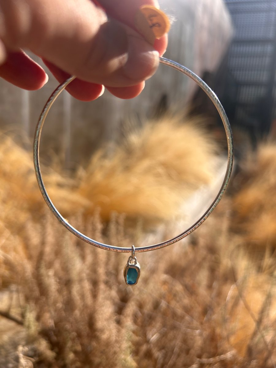 Blue seaglass silver sandbanks bangle sea glass handmade