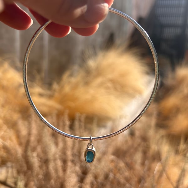 Blue seaglass silver sandbanks bangle sea glass handmade